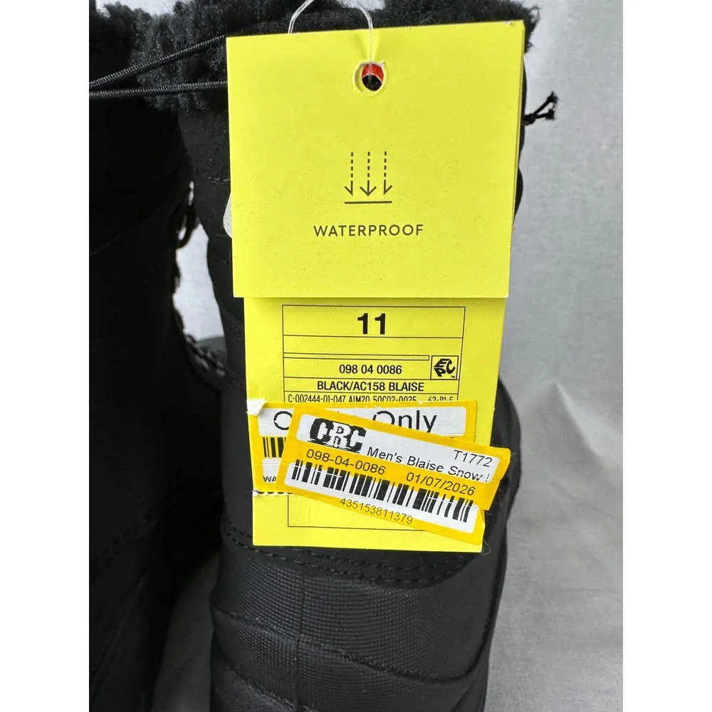 All in Motion Mens Blaise Waterproof Snow Boots Black Faux Fur Lined Size‎ 11